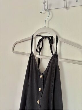 ASOS Denim Black Halter Button-Front Mini Dress